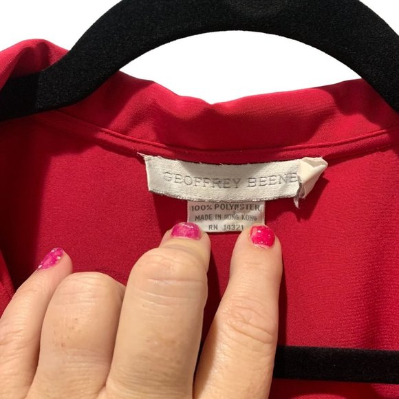 Geoffrey Beene double collar button down red Blouse women's sz L - Picture 4 of 4